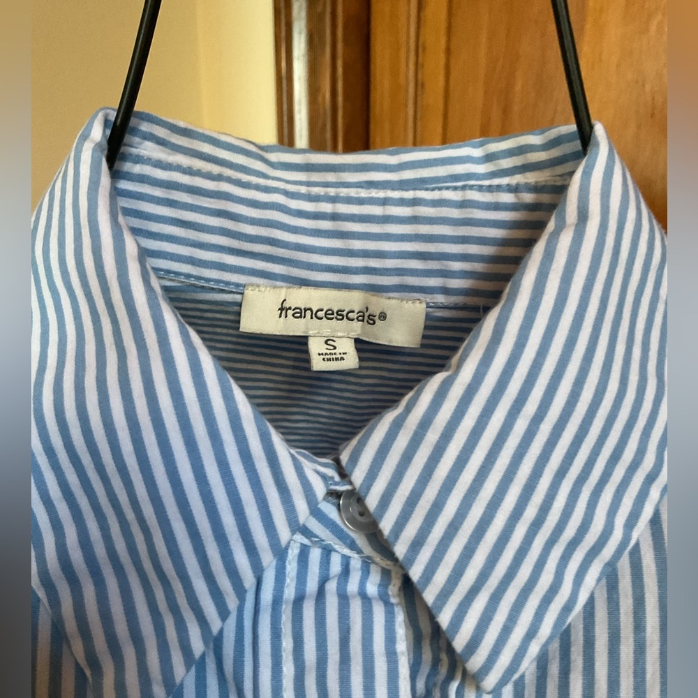 Francesca's Blue and White Striped Shirt, Small